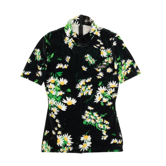 RICHARD QUINN Black Daisy Velour Short Sleeve Top Size 8/44 $495